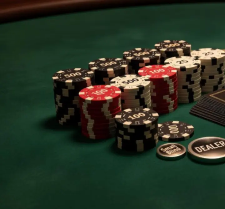 Profesjonalny sprzęt pokerowy z żetonami i kartami używany podczas eventów